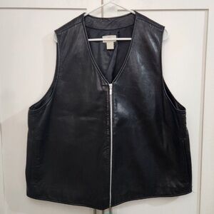 NWOT Motorcycle Vest Nordstrom Leather Sheepskin Black Fully Lined Full ZIP 2X